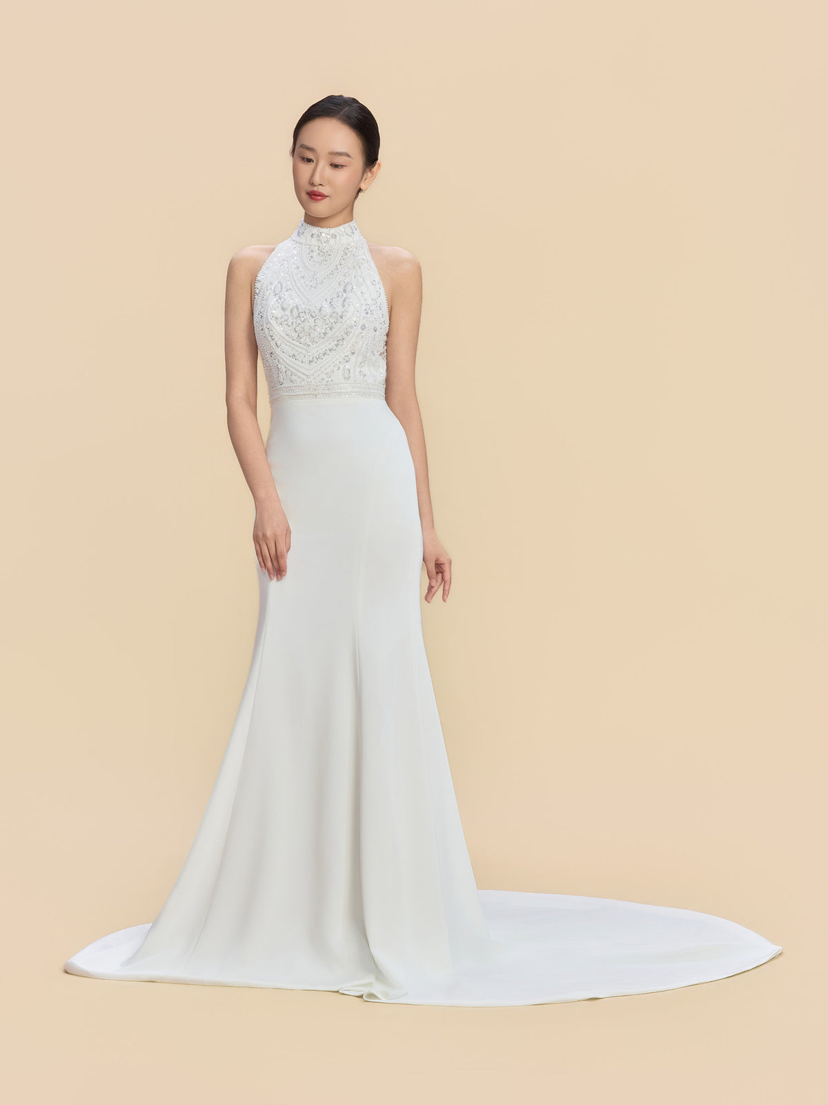 Allyson Bespoke Qipao - White Backless Mermaid Cheongsam