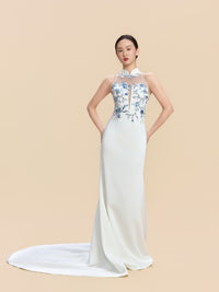 Carol Bespoke Qipao - White Train Mermaid Cheongsam