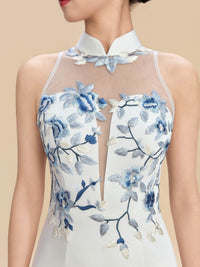 Carol Bespoke Qipao - White Train Mermaid Cheongsam