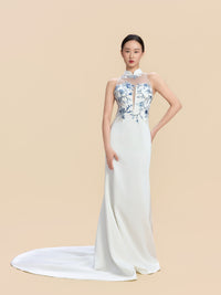 Carol Bespoke Qipao - White Train Mermaid Cheongsam
