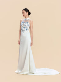Carol Bespoke Qipao - White Train Mermaid Cheongsam