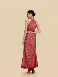 Clara Bespoke Qipao -  Red Lace Fabric Fishtail Wedding Cheongsam