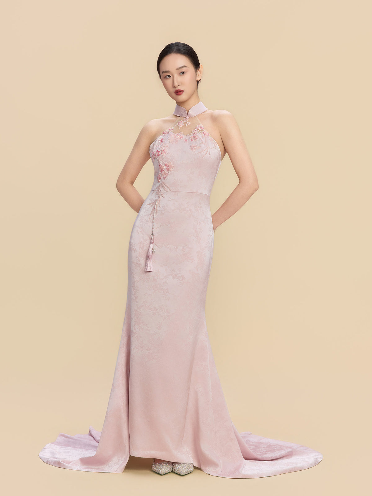 Doris Bespoke Qipao - Pink Halterneck Mermaid Wedding Cheongsam