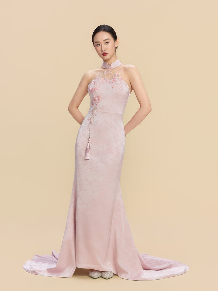 Doris Bespoke Qipao - Pink Halterneck Mermaid Wedding Cheongsam