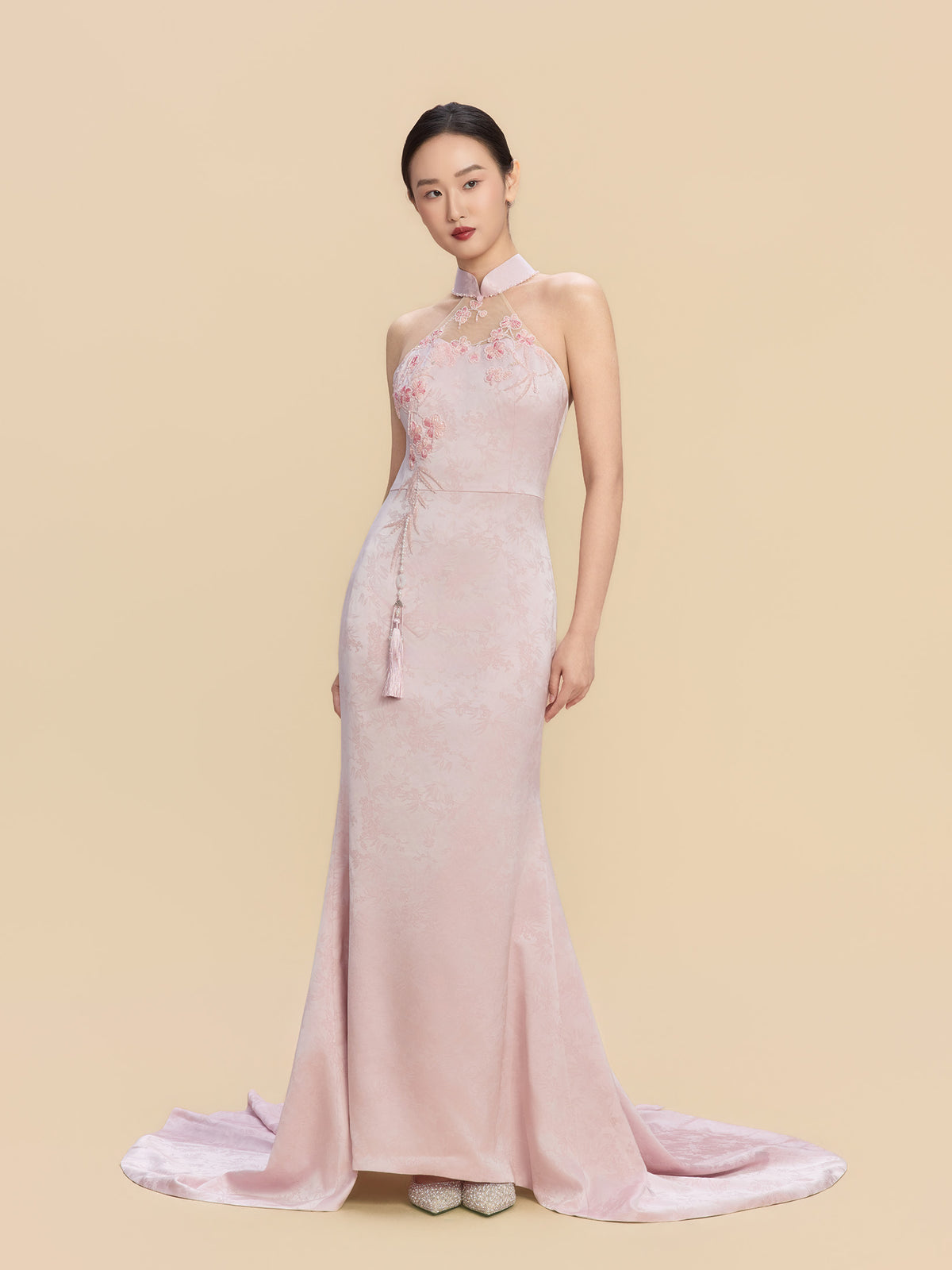 Doris Bespoke Qipao - Pink Halterneck Mermaid Wedding Cheongsam