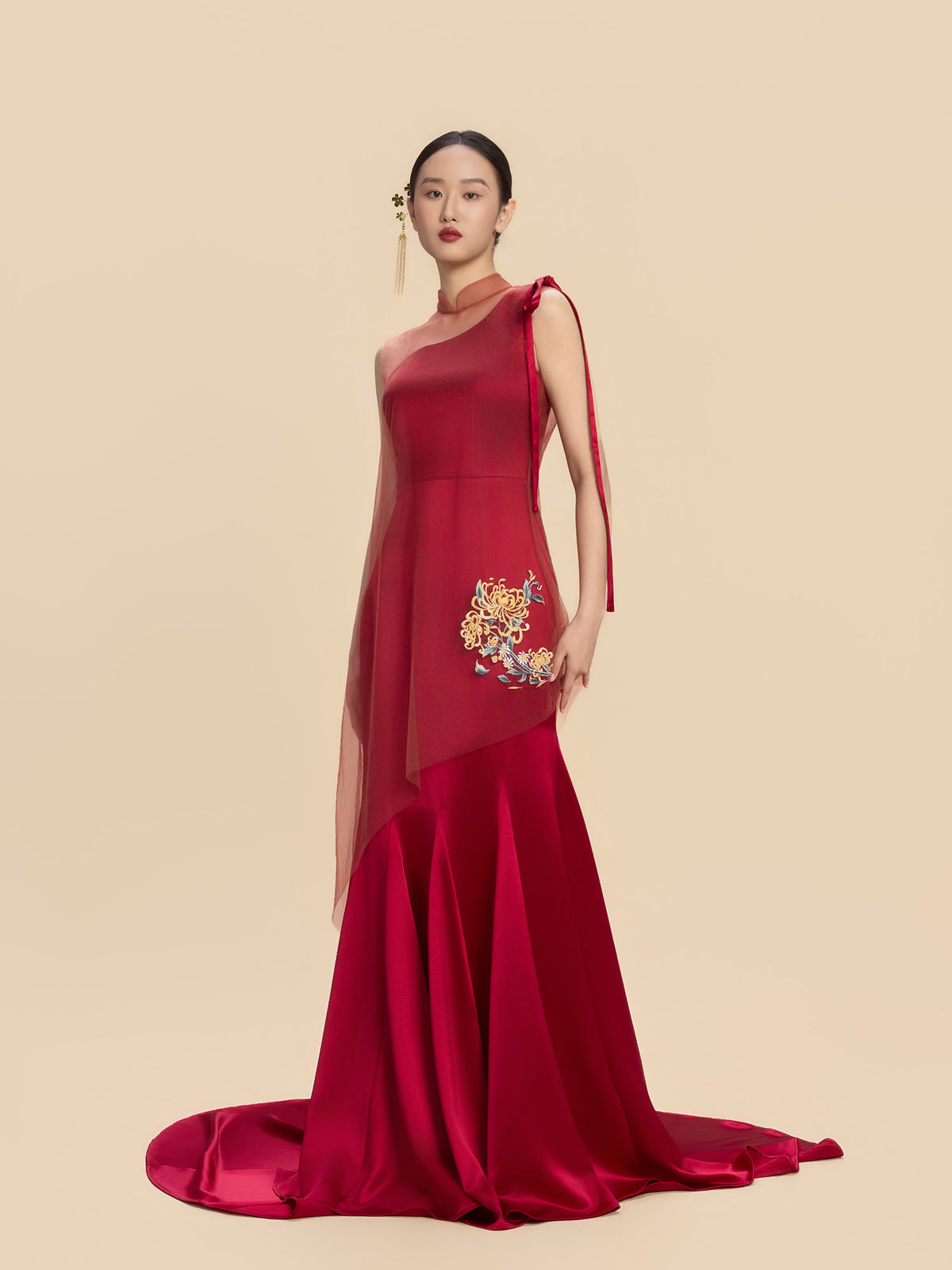 Dorothy Bespoke Qipao - Red Satin Mermaid Wedding Cheongsam