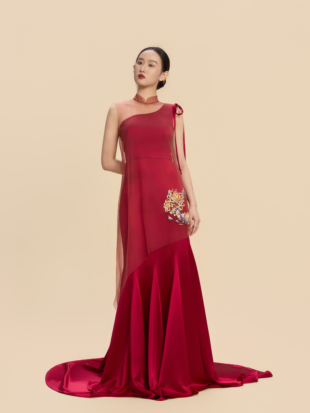 Dorothy Bespoke Qipao - Red Satin Mermaid Wedding Cheongsam