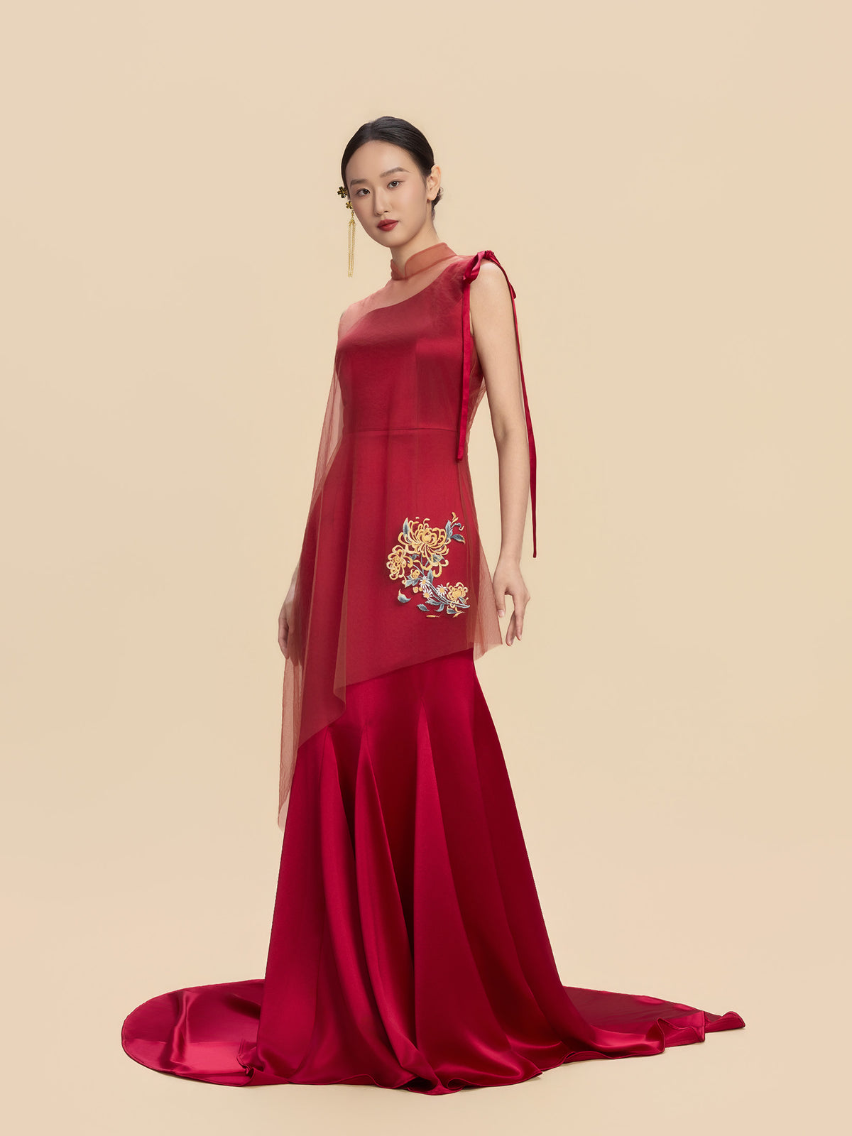 Dorothy Bespoke Qipao - Red Satin Mermaid Wedding Cheongsam