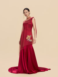 Dorothy Bespoke Qipao - Red Satin Mermaid Wedding Cheongsam