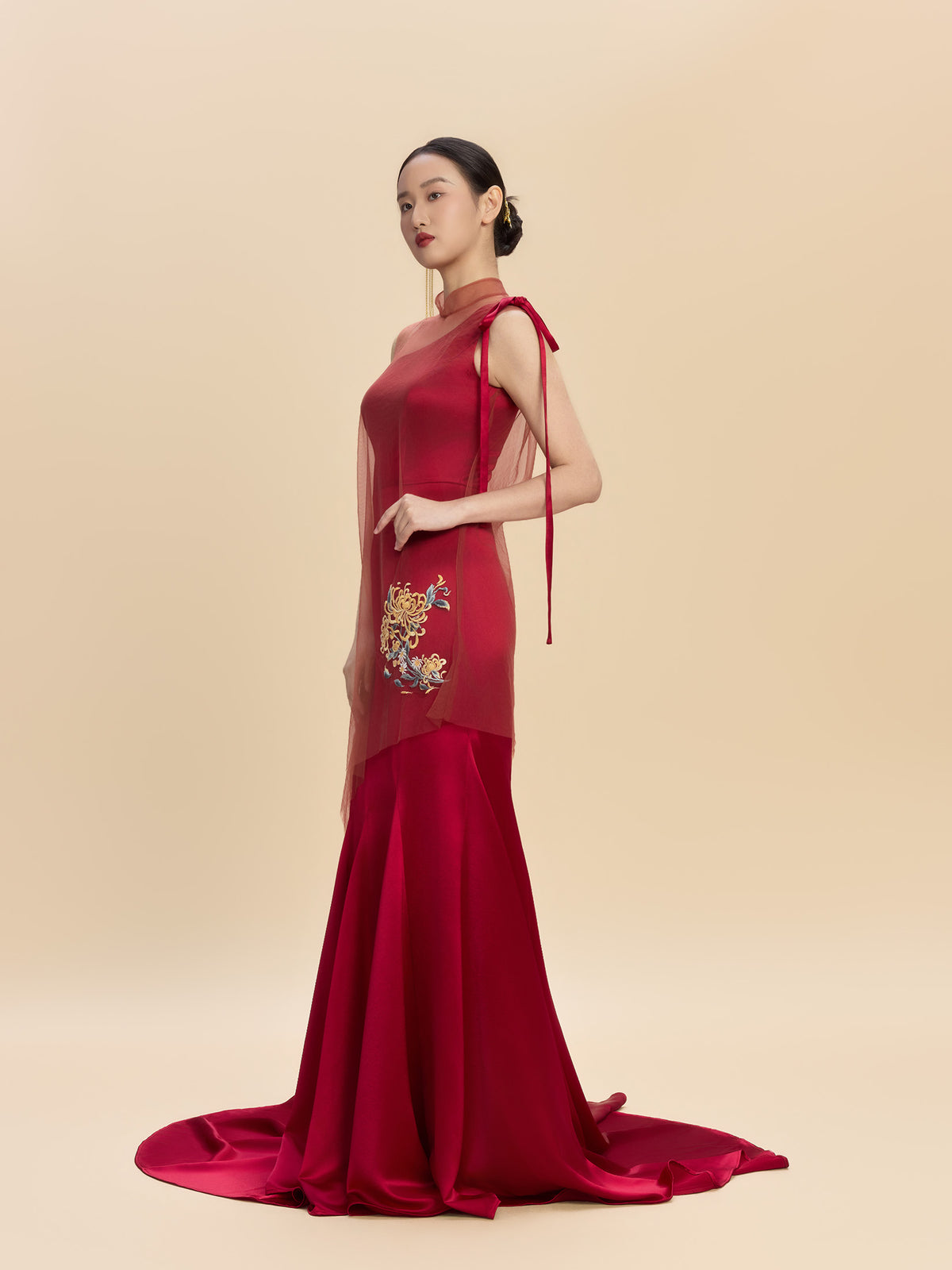 Dorothy Bespoke Qipao - Red Satin Mermaid Wedding Cheongsam