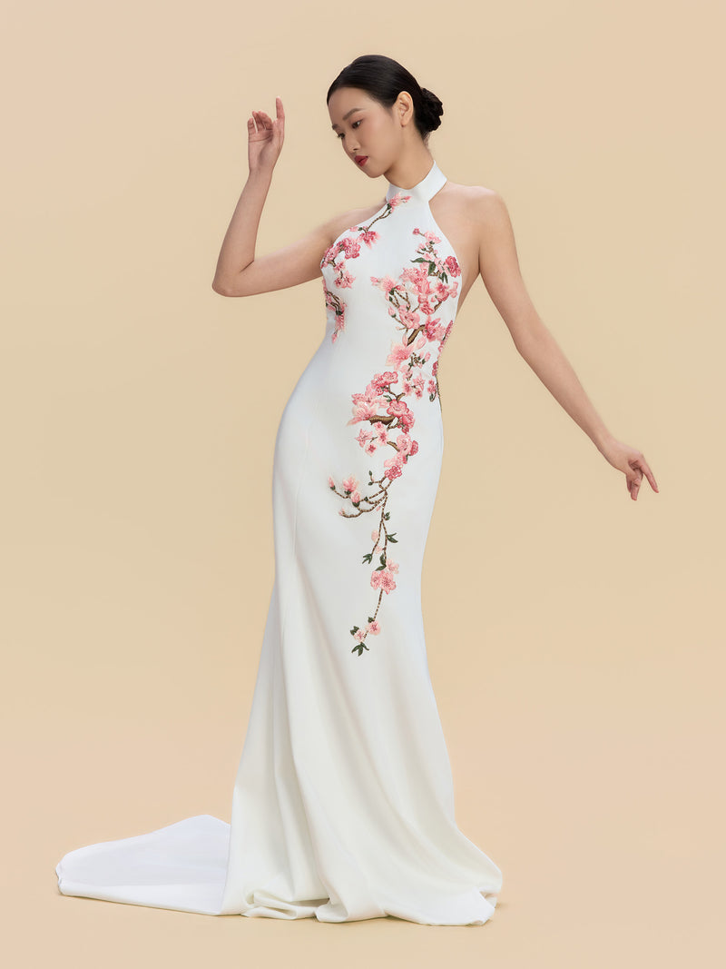Florence Bespoke Qipao - White Halter Mermaid Wedding Cheongsam