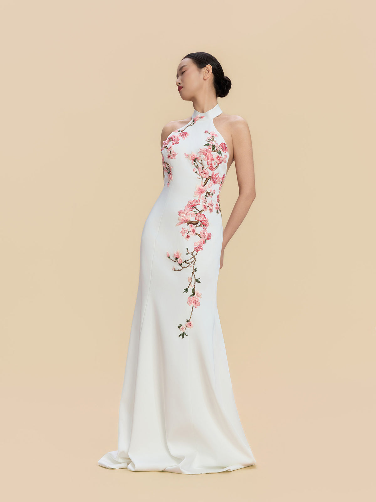 Florence Bespoke Qipao - White Halter Mermaid Wedding Cheongsam