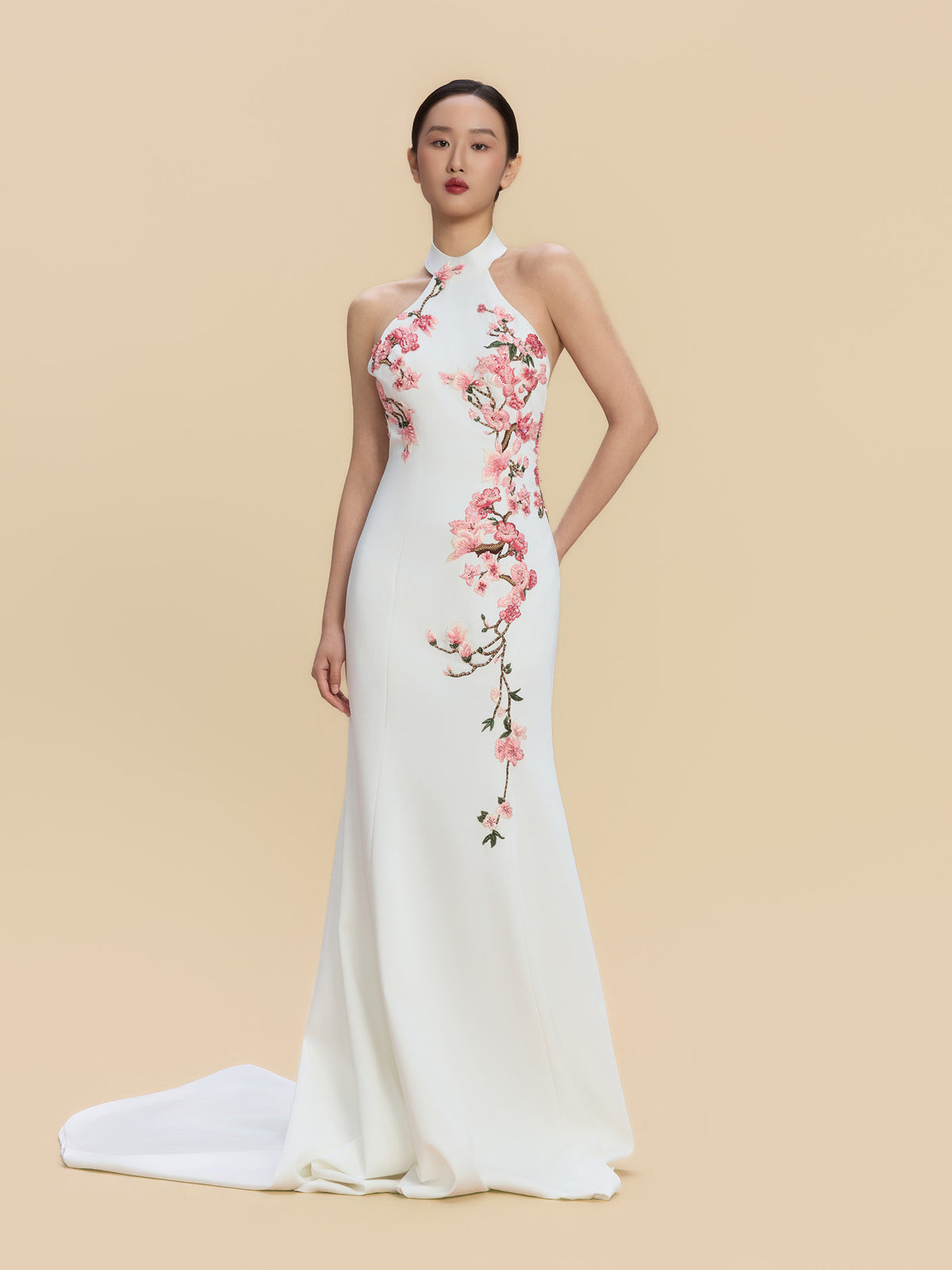 Florence Bespoke Qipao - White Halter Mermaid Wedding Cheongsam