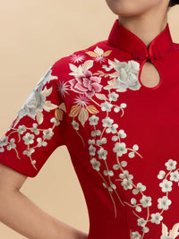 Isadora Bespoke Qipao - Floral Embroidery Satin Wedding Cheongsam