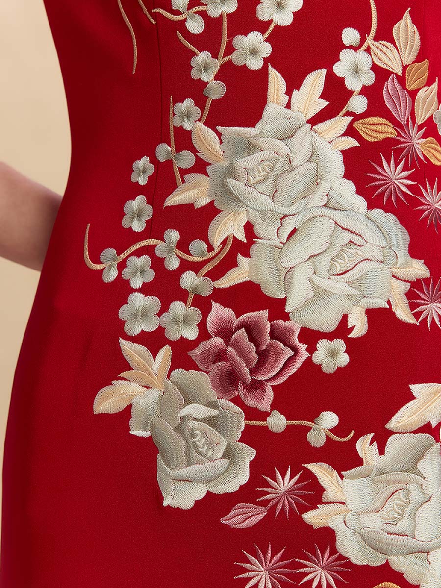 Isadora Bespoke Qipao - Floral Embroidery Satin Wedding Cheongsam