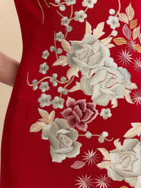 Isadora Bespoke Qipao - Floral Embroidery Satin Wedding Cheongsam