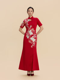 Isadora Bespoke Qipao - Floral Embroidery Satin Wedding Cheongsam