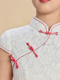 Jacinda Bespoke Qipao - White Lace Cheongsam With a Train
