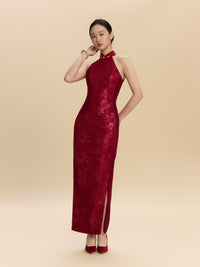 Katharine Bespoke Qipao - Red Jacquard Fabric Wedding Cheongsam