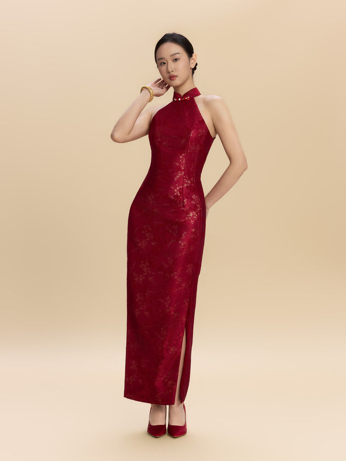 Katharine Bespoke Qipao - Red Jacquard Fabric Wedding Cheongsam