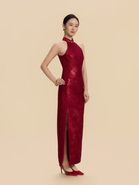 Katharine Bespoke Qipao - Red Jacquard Fabric Wedding Cheongsam