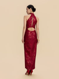Katharine Bespoke Qipao - Red Jacquard Fabric Wedding Cheongsam