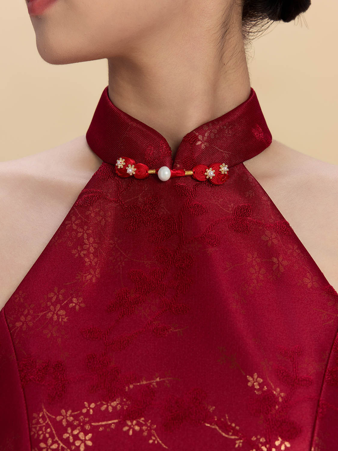Katharine Bespoke Qipao - Red Jacquard Fabric Wedding Cheongsam