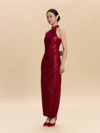 Katharine Bespoke Qipao - Red Jacquard Fabric Wedding Cheongsam