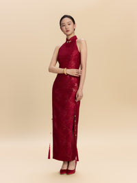 Lucretia Bespoke Qipao - Red Jacquard Fabric Wedding Cheongsam