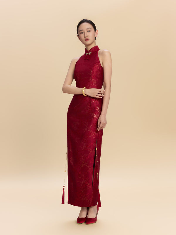 Lucretia Bespoke Qipao - Red Jacquard Fabric Wedding Cheongsam