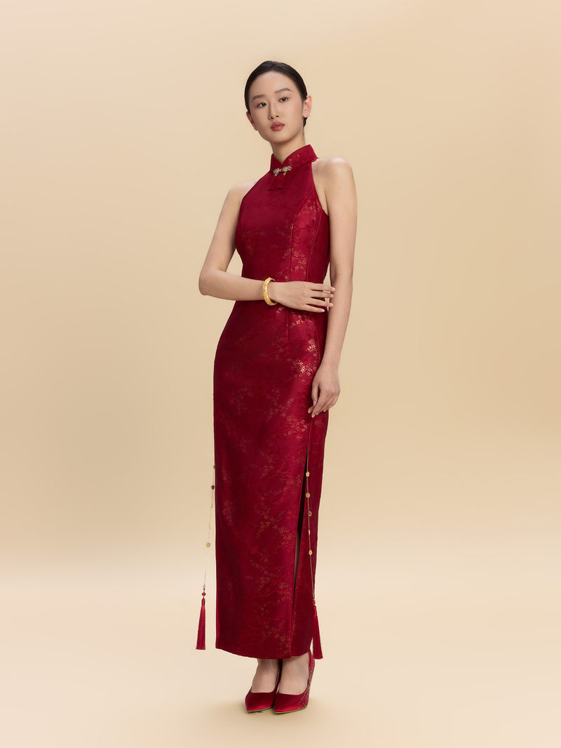 Lucretia Bespoke Qipao - Red Jacquard Fabric Wedding Cheongsam