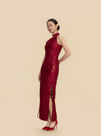 Lucretia Bespoke Qipao - Red Jacquard Fabric Wedding Cheongsam