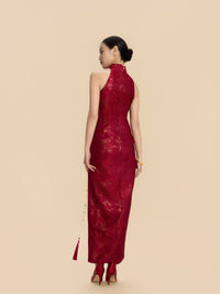 Lucretia Bespoke Qipao - Red Jacquard Fabric Wedding Cheongsam