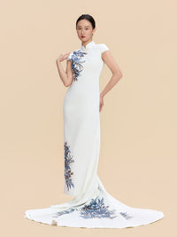 Malala Bespoke Qipao - White Train Mermaid Cheongsam