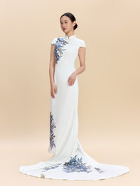 Malala Bespoke Qipao - White Train Mermaid Cheongsam