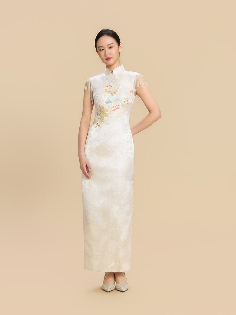 Marguerite Bespoke Qipao - Floral Embroidery Satin Wedding Cheongsam