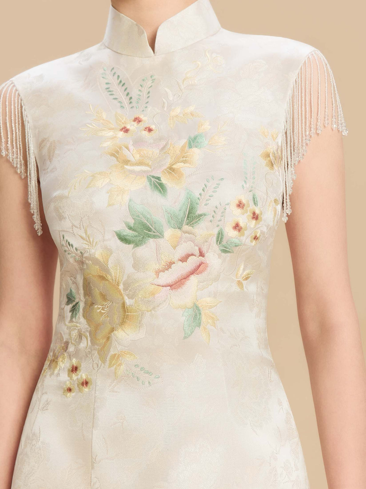 Marguerite Bespoke Qipao - Floral Embroidery Satin Wedding Cheongsam