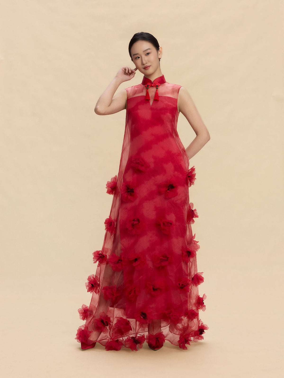Maria Bespoke Qipao - Morden Style Flower Decoration Wedding Cheongsam