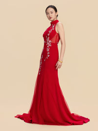 Marian Bespoke Qipao - Floral Embroidery Red Chinese Wedding Dress Cheongsam
