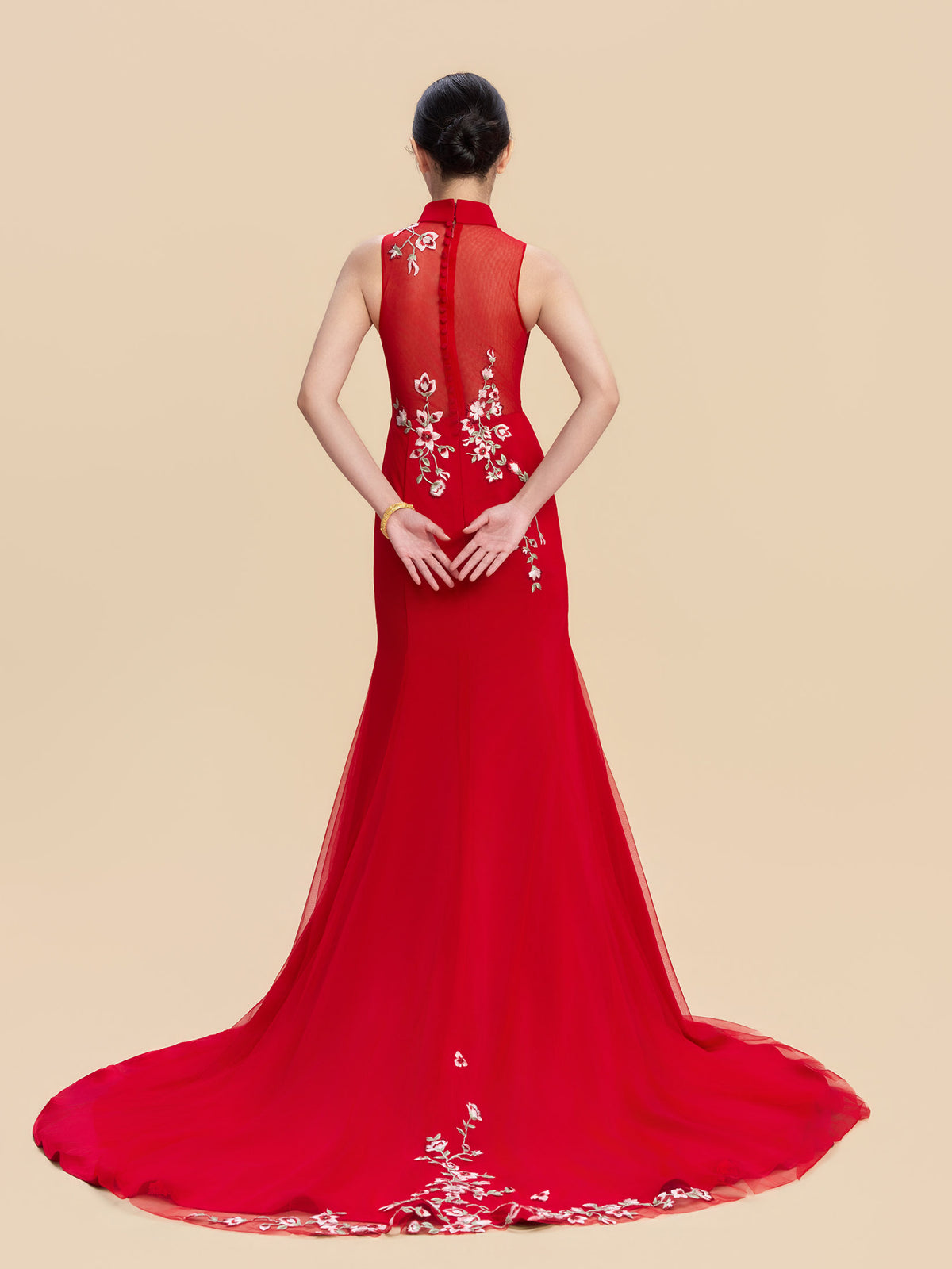 Marian Bespoke Qipao - Floral Embroidery Red Chinese Wedding Dress Cheongsam