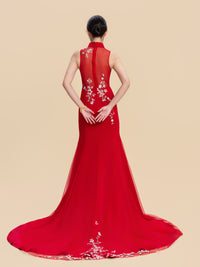 Marian Bespoke Qipao - Floral Embroidery Red Chinese Wedding Dress Cheongsam