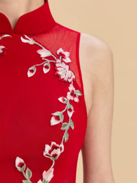 Marian Bespoke Qipao - Floral Embroidery Red Chinese Wedding Dress Cheongsam
