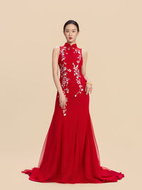 Marian Bespoke Qipao - Floral Embroidery Red Chinese Wedding Dress Cheongsam
