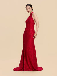 Marina Bespoke Qipao - Sequined Lace Red Chinese Mermaid Cheongsam