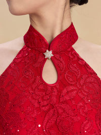 Marina Bespoke Qipao - Sequined Lace Red Chinese Mermaid Cheongsam