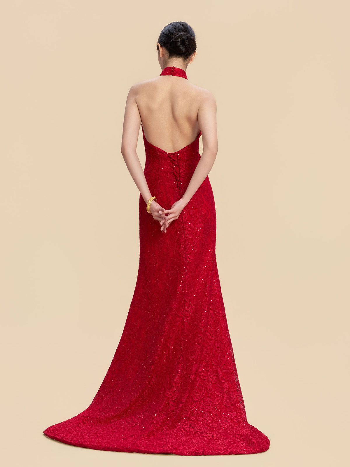 Marina Bespoke Qipao - Sequined Lace Red Chinese Mermaid Cheongsam