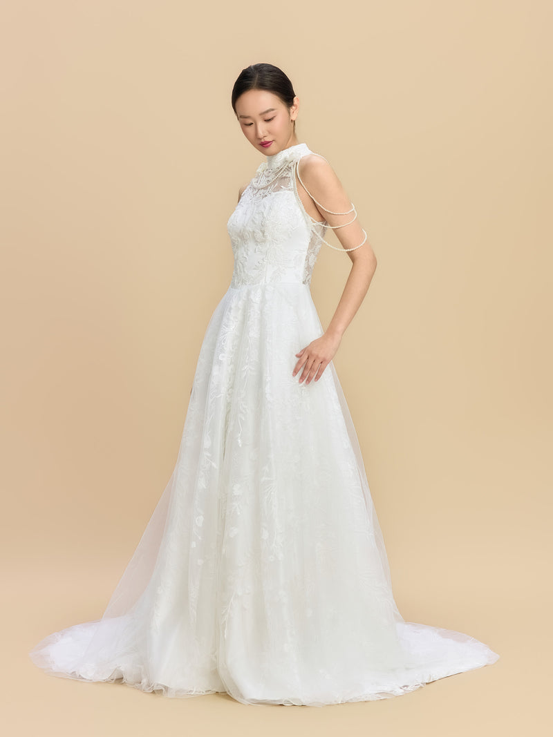 Mary Bespoke Qipao - New Chinese Style White A-line Cheongsam