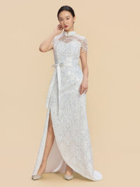 Nelly Bespoke Qipao - Morden Style White Sequins Lace Cheongsam