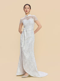 Nelly Bespoke Qipao - Morden Style White Sequins Lace Cheongsam