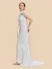 Nelly Bespoke Qipao - Morden Style White Sequins Lace Cheongsam